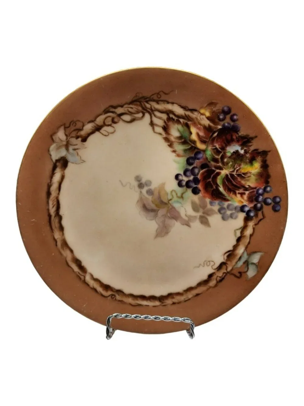 Vtg Thomas Sevres Bavaria Hand Painted Cabinet Plate Fall Leaves Grapes 8 1/2